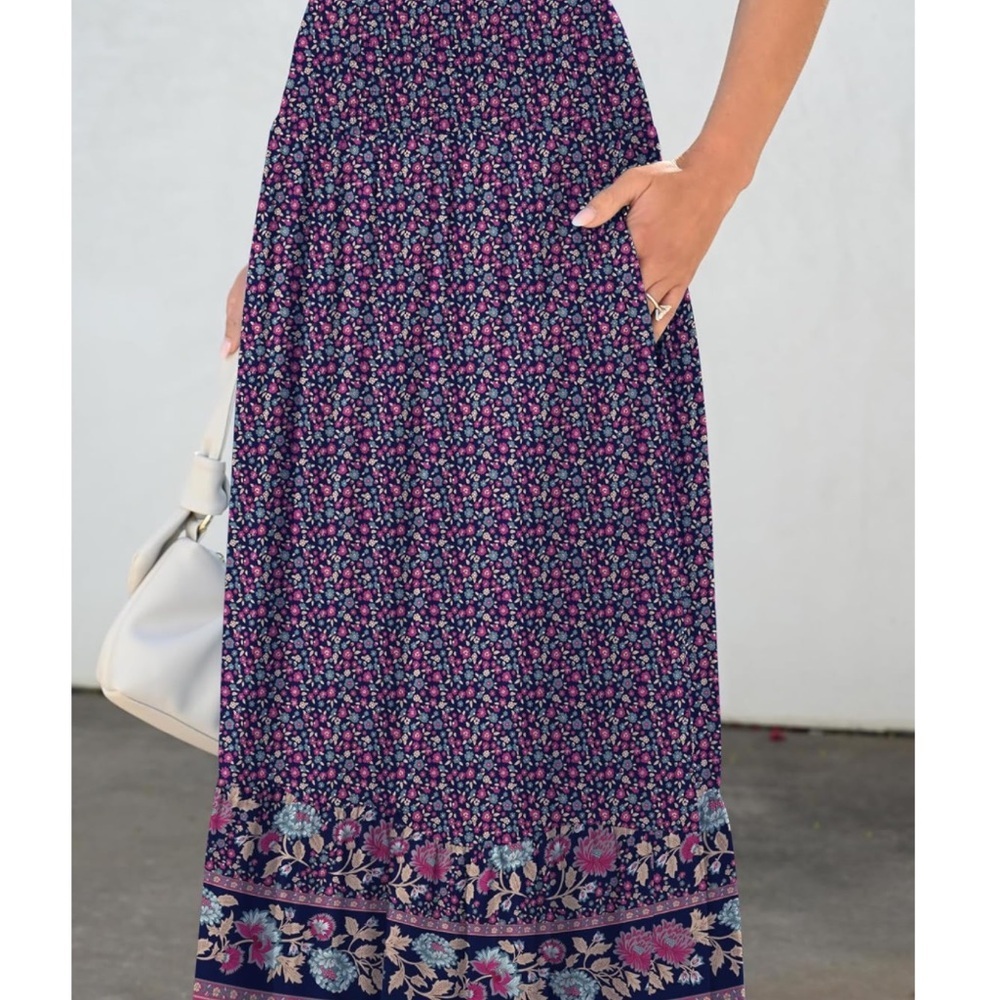 ANRABESS Women's Boho Maxi Skirt - Navy w/Floral Print, Size L NWT - Picture 5 of 7